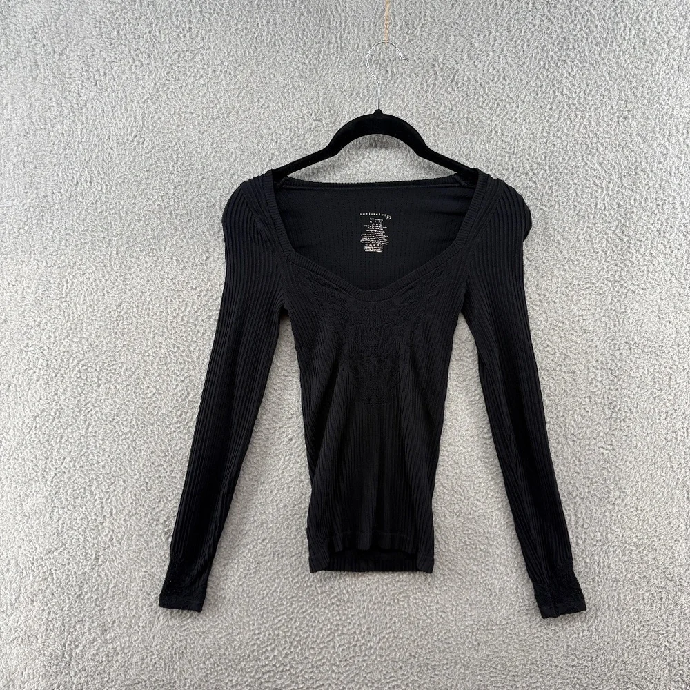 Free People Dynamic Duo Long Sleeve Ribbed Scoop Neck Top Black XS/S - Picture 4 of 13